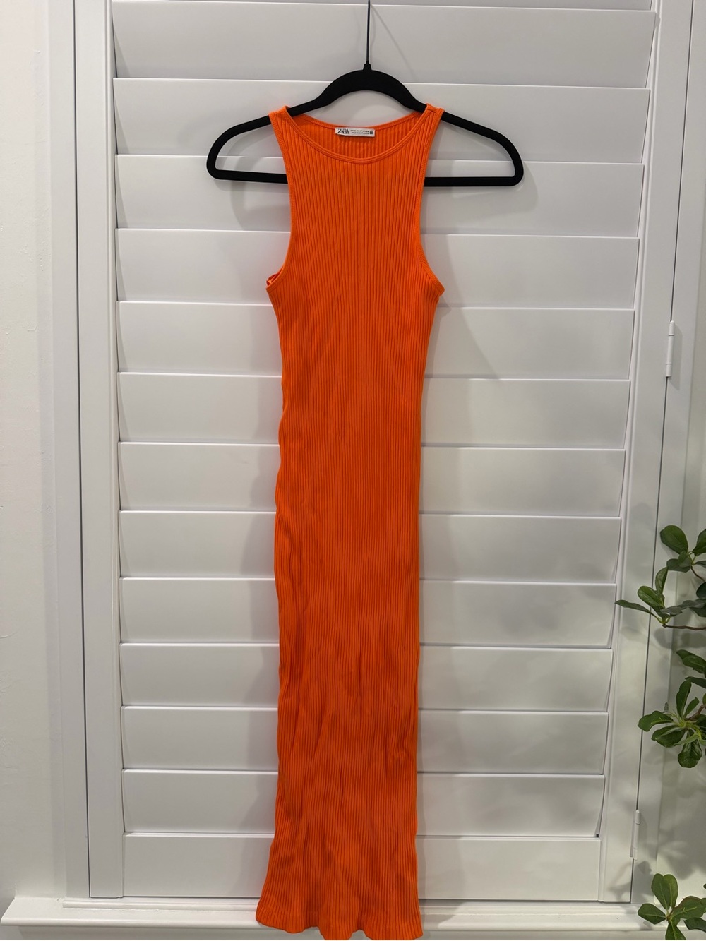 Zara Bright Orange Ribbed Maxi Dress